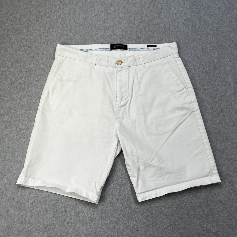 Scotch & Soda Stuart Chino Shorts Mens 31 White Stretch Cotton 9 Inch Inseam